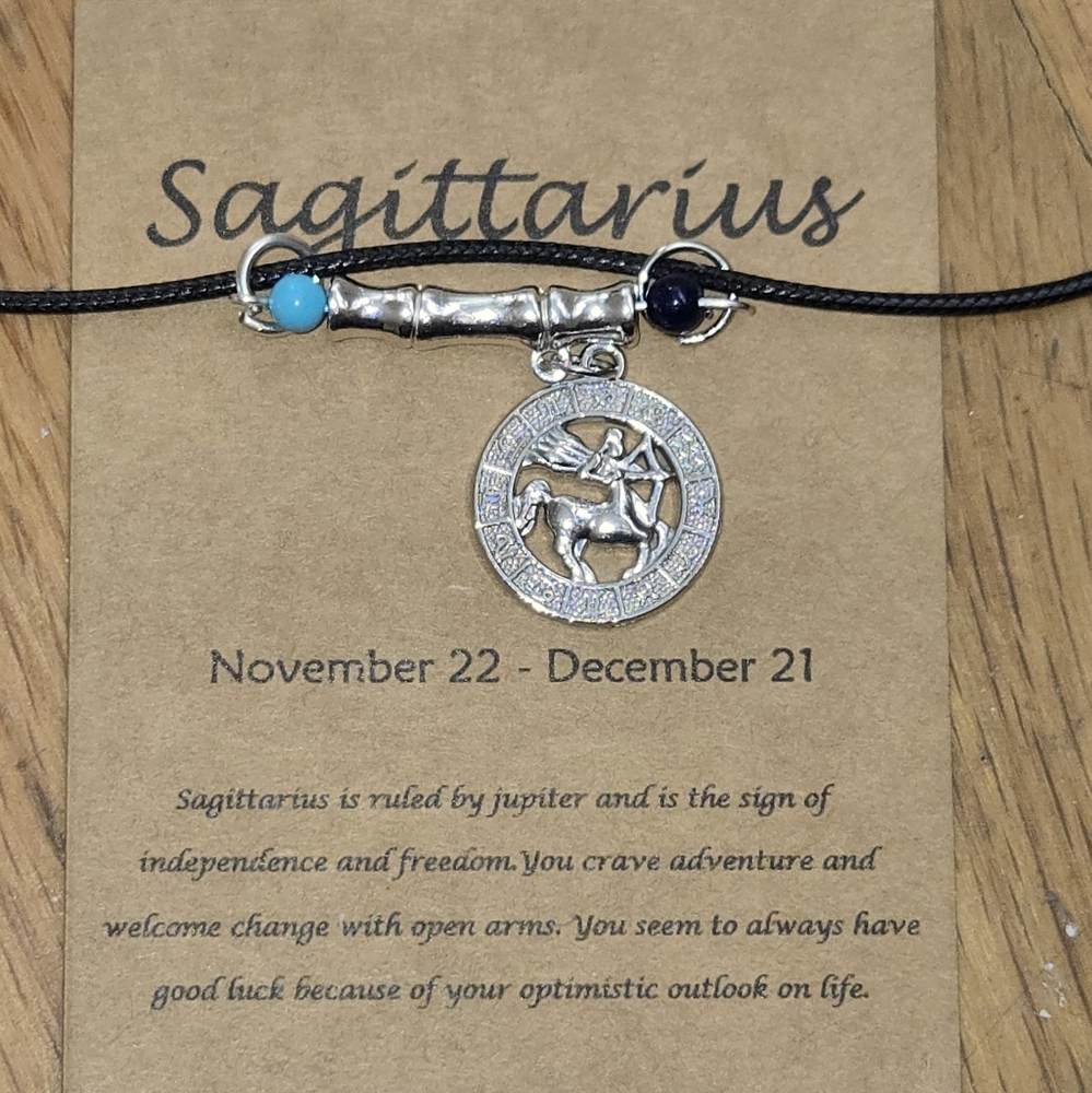 Sagittarius Zodiac Vibe Bar Necklace – Turquoise & Obsidian, Astrology Jewelry